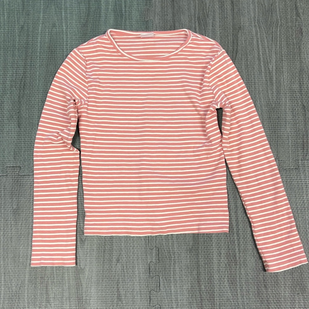 Zara Pink & Cream Striped Long Sleeve Crew Neck - Size L (girls)